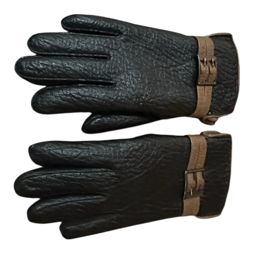 Chic Black and Brown Leather Gloves